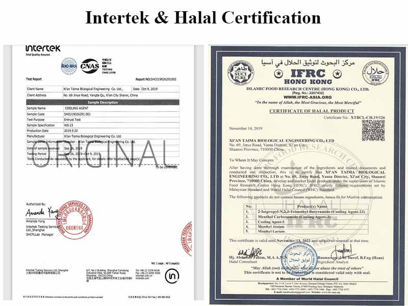 Intertek & Halal Certification Menthol Cooling Agent